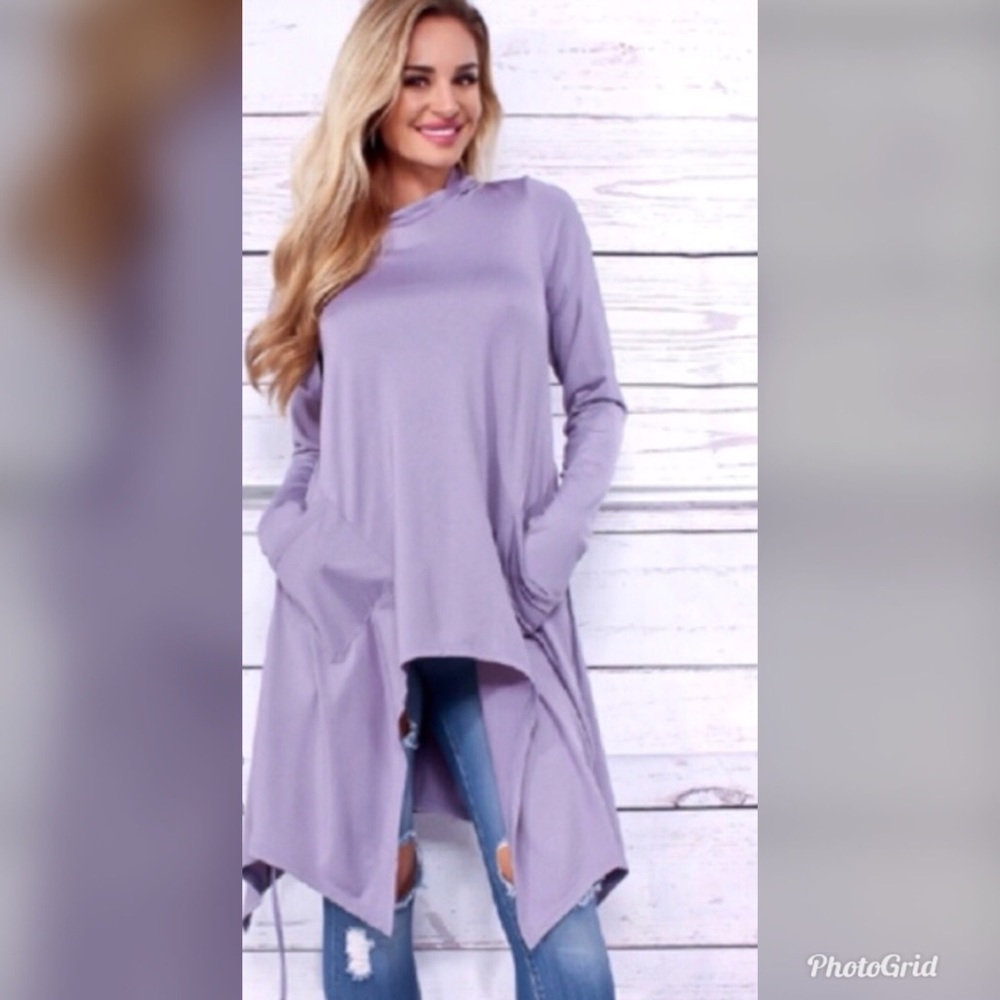 NWT Lilac Asymmetrical hooded cape pullover